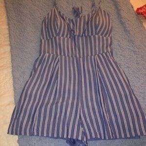 Blue and White Striped Romper